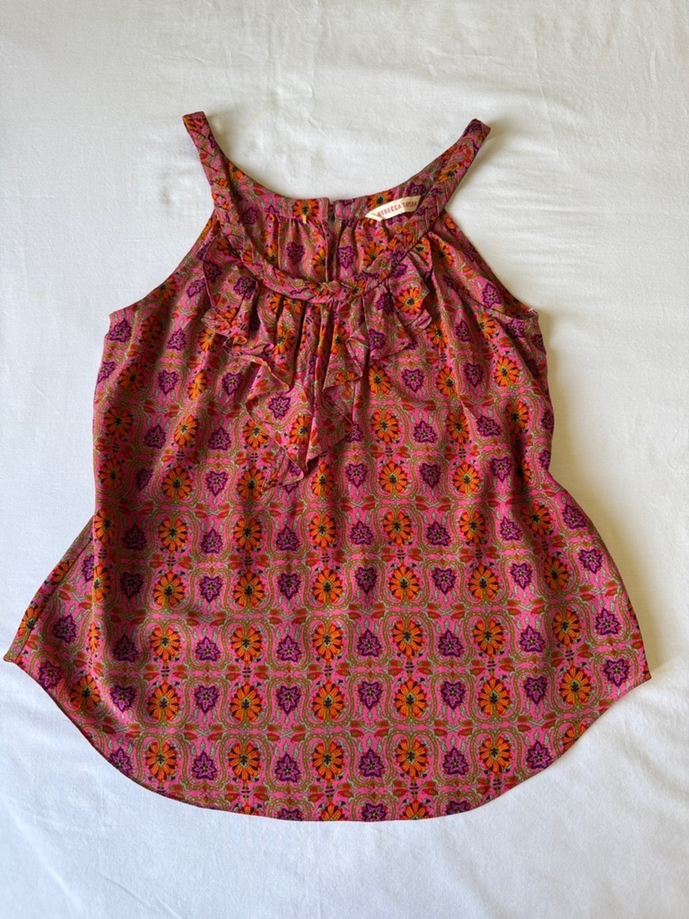 Rebecca Taylor Pink & Orange Printed Halter Silk Camisole
100% silk
